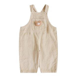 幼悠女童时尚背带裤立体小熊玩偶儿童秋冬复古坑条宽松调节裤子潮