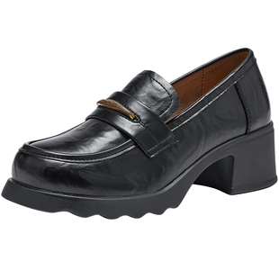 热风厚底乐福鞋女2026年春季新款小个子增高小皮鞋百搭配裙子女鞋