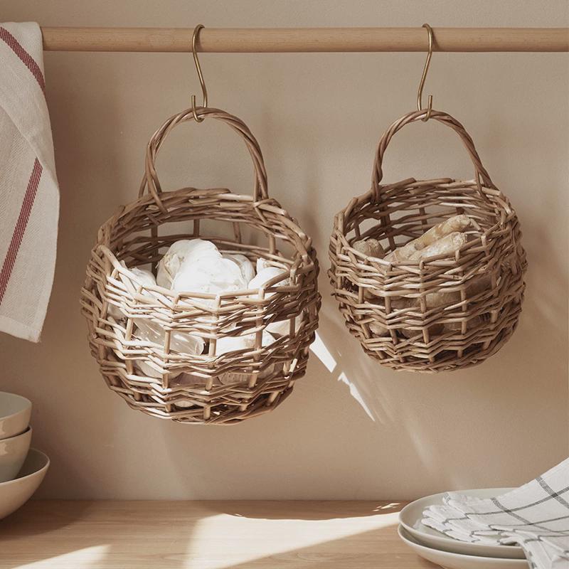 柳编姜蒜收纳筐厨房竹编篮蒜头复古壁挂篮手提编织小花篮藤编挂篮