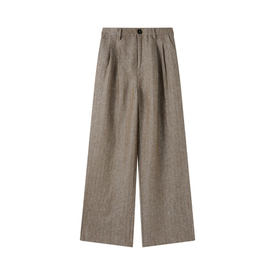 《卿》26春夏新款高腰局部松紧腰色织亚麻高支高密阔腿裤更懂老钱