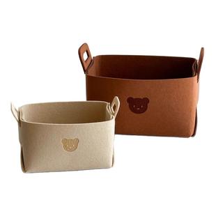 毛毡宿舍床头小工位桌面收纳盒零食筐杂物篮网红折叠布艺柜置物架