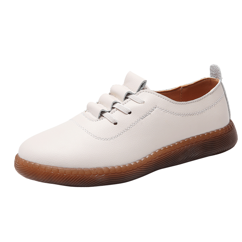 真皮小皮鞋女2025新款春秋小白鞋百搭女鞋子软底软皮防滑平底单鞋
