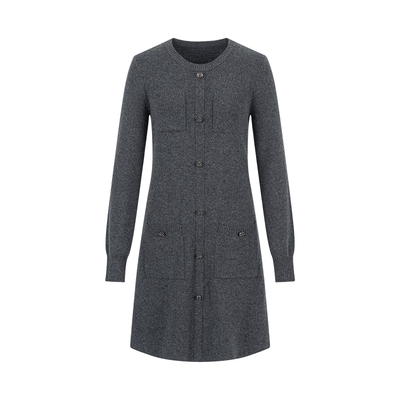 衣香丽影灰色千金风针织连衣裙女