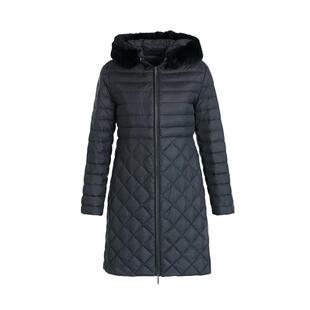 乔万尼冬季新款商场同款收腰显瘦保暖抗寒中长款黑色连帽羽绒服