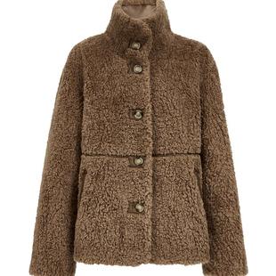 ONLY2026春季新款软糯都市摩登仿羊羔毛皮质拼接保暖立领棉服女