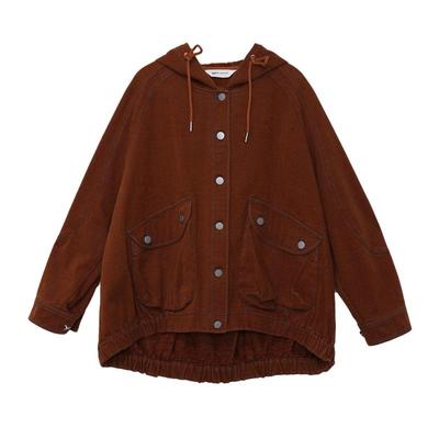 MOVEUP幻走2025冬季新款.FUN系列连帽口袋脚口收丈根牛仔外套女