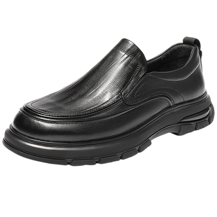 森达休闲皮鞋男2025冬新舒适一脚蹬厚底商务休闲鞋QJ040DM5