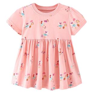 malwee女童裙摆式T恤夏装新款欧美儿童圆领短袖纯棉洋气宝宝上衣