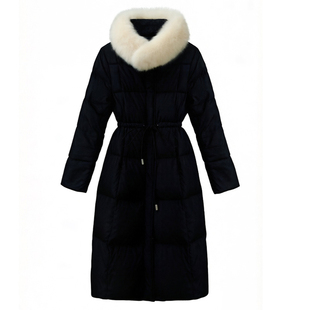 【北国雪夜】小娜椒小个子狐狸毛领保暖黑色立领收腰长款羽绒服女