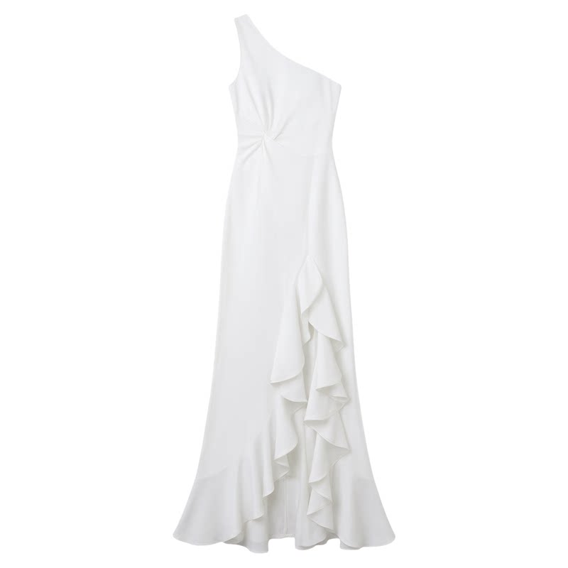 荷叶边大摆开叉连衣裙   A large slit dress with ruffled edges