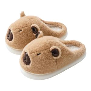 卡皮巴拉毛毛拖鞋女秋冬新款外穿冬季室内家居厚底踩屎感加绒棉拖