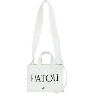 【礼物】PATOU女简单隽永印花棉质白色帆布手提包