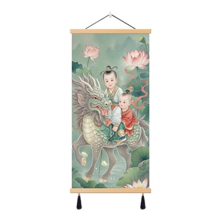 送子观音挂画卷轴求子送子娃娃五子观音图中式结缘装饰画壁画
