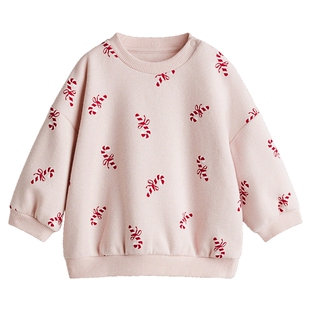 HM童装女婴卫衣春季保暖内里拉绒圆领印花套衫1293997