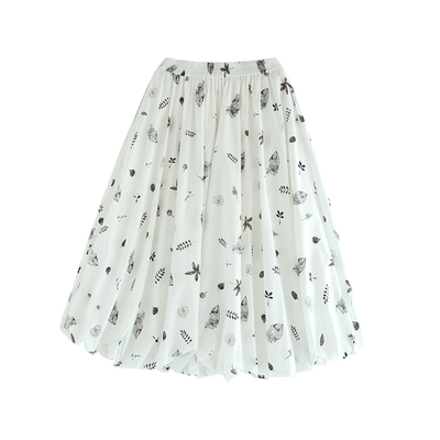 古苔夏日植物系印花花苞半身裙女