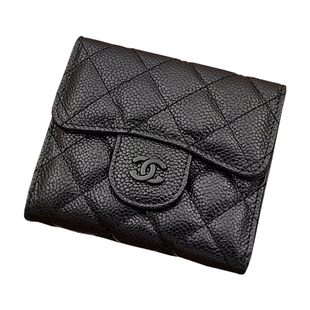 真皮鱼子酱钱包女士2025新款短款高级感三折叠cf银包卡包小巧香奶