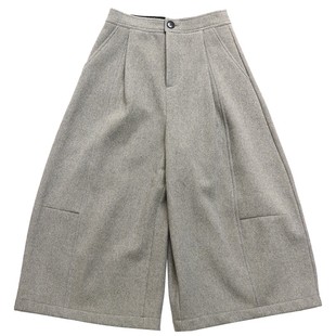 鹿与飞鸟“自在一隅”含绵羊毛保暖加绒宽松休闲两色九分裤7294