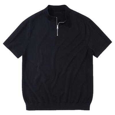 MrBu布先生字母提花拼接T恤2025夏季拉链立领透气男士上衣ET16160