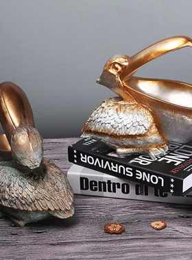 跨境收纳大嘴鹈鹕动物摆工艺品树脂摆件家居玄关饰装饰品酒柜客厅