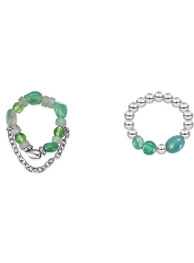 KITSH绿天然石串珠戒指女