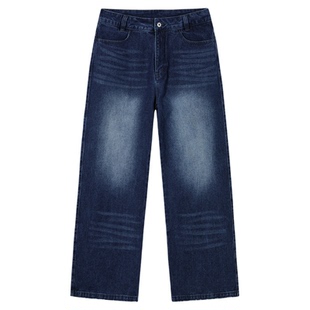 PSO Brand男装女装美式复古水洗直筒牛仔裤男款宽松休闲阔腿裤