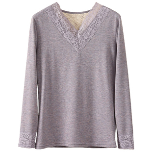 冬天V领保暖上衣打底衫单件秋衣女士内搭加绒内衣秋衣秋裤女套装