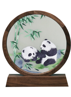 苏绣摆放新中式胡桃木手工绣花送礼桌面朋友创意日常送老外礼品