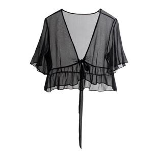 YuanYin夏复古气质赫本优雅ins黑色短款chic开衫上衣披挂女