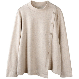 大码加绒打底衫女款200斤胖mm可外穿秋冬立领宽松加厚不规则内搭