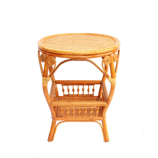 手工制作新中式风圆藤茶几小桌玻璃藤编角几藤艺席面藤制品包邮