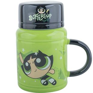 可爱飞天小女警马克杯女生大容量陶瓷水壶杯带盖勺办公室喝水杯子