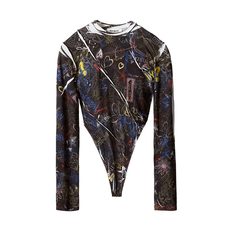 Desigual26【明星同款】春夏新品studio系列手绘涂鸦褶皱连体T恤