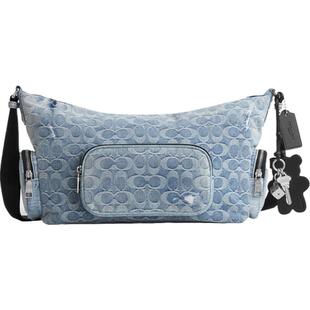 【礼物】【新款】COACH/蔻驰奥莱男士老花丹宁挂件装饰FINN斜挎包