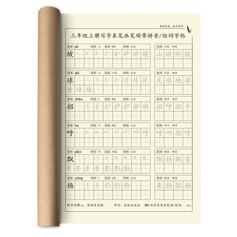 人教新版语文同步字帖五四三二一年级上下册笔画笔顺组词语练字本