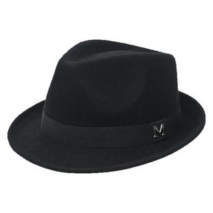 秋冬季帽子男绅士礼帽英伦风加厚保暖纯羊毛呢复古卷边爵士帽送礼