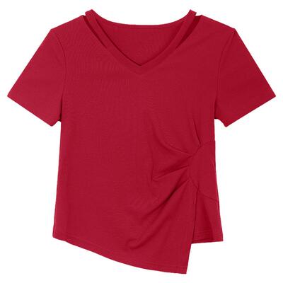 时尚不规则修身褶皱洋气百搭上衣