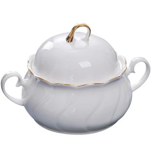 唐山骨瓷汤盆家用带盖欧式金边纯白汤锅大号酸菜水煮鱼陶瓷盛汤盆