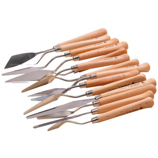 马利刮刀美术水粉丙烯颜料调色刀油画刀美术生用铲刀套装油画棒专用肌理刀挑刀画画工具材料软性中性平刮画刀