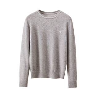 春竹秋冬新款100%山羊绒圆领合体绣胸标长袖纯色百搭女士羊绒衫