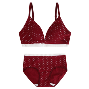 JoyceBra红色波点本命年内衣套装女薄款透气小胸聚拢结婚新娘文胸