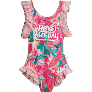 高级感女童连体泳衣绝美荷叶花边夏装儿童防晒速干泳装游泳馆专用