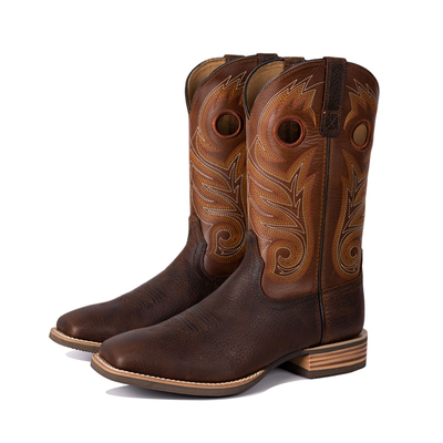 Palitutu马靴棕色刺绣民族风真皮