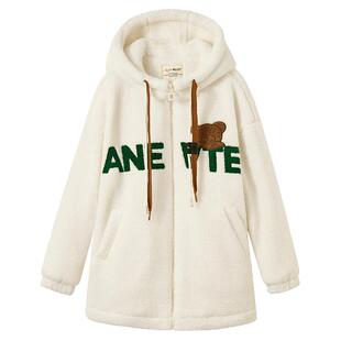 高中生羊羔毛外套2025冬装毛呢上衣连帽初中学生少女棉服加厚棉衣