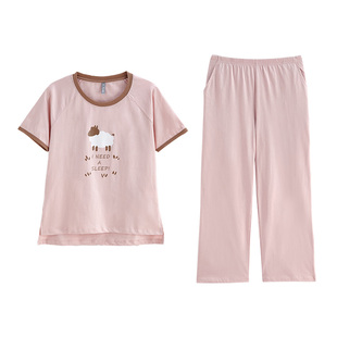 【】女纯棉短袖可爱印花甜美睡衣青年圆领家居服套装夏