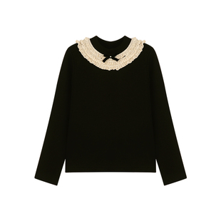 Amybaby女童上衣冬季2025新款洋气蕾丝花边领百搭暖冬加绒打底衫