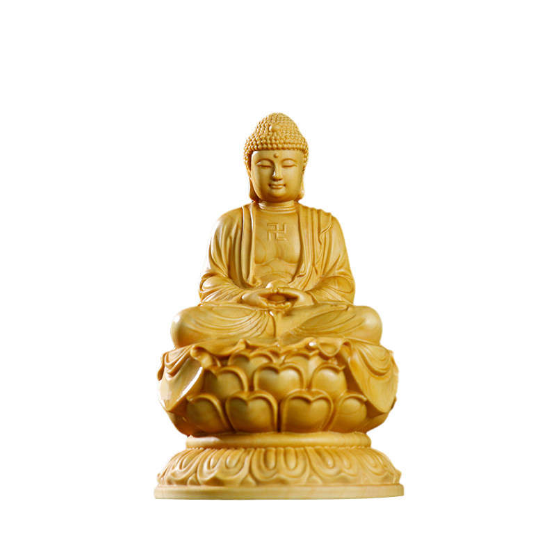 黄杨木雕坐莲释迦牟尼佛家居摆设木质雕刻工艺品汽车佛堂佛像摆件