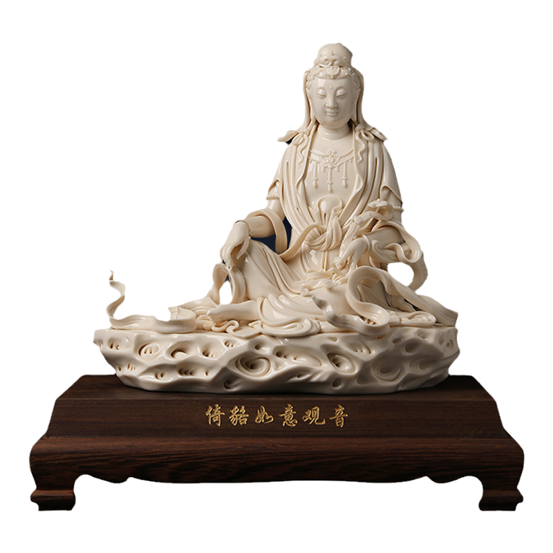 戴玉堂林吉祥陶瓷摆件《依貉如意观音（配底座）》菩萨佛像工艺品