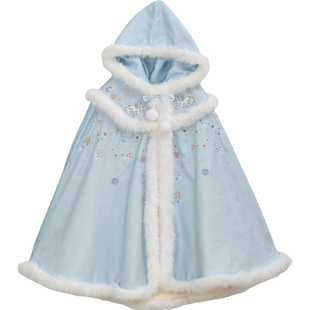 汉服女童冬款儿童古风仙气加厚中长款连帽大斗篷女宝外穿披风外套