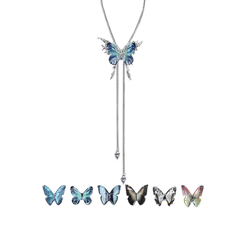 精致小号！可换蝶片原创小众蝴蝶抽拉项链高级感2024秋冬爆款新款