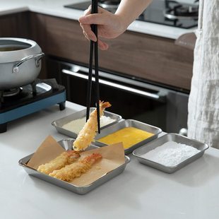 霜山日本进口304不锈钢盘盘子菜家用长方形托盘备食物收纳盘厨房